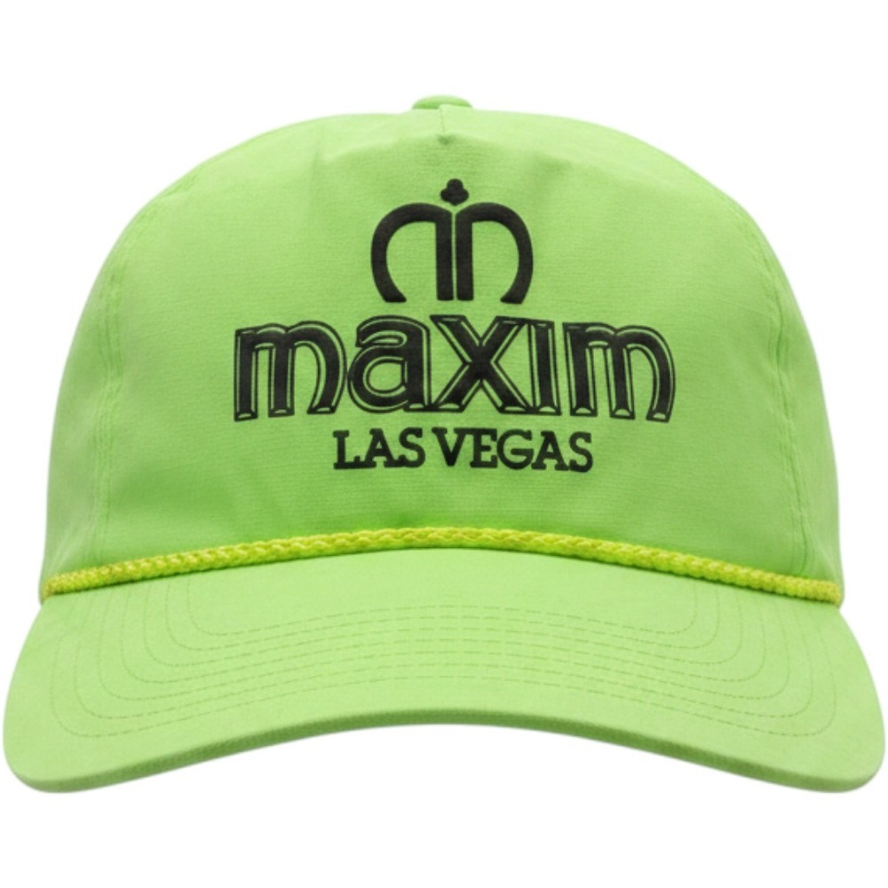 VTG Maxim Las Vegas Neon Green Hat Rope Accent‎ Novelty Casino Souvenir Cap OSFA